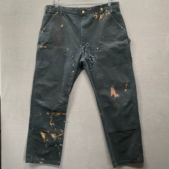 Carhartt B01BLK Double Knee Jean Men 40x34 Dungaree Union Distressed Destroyed